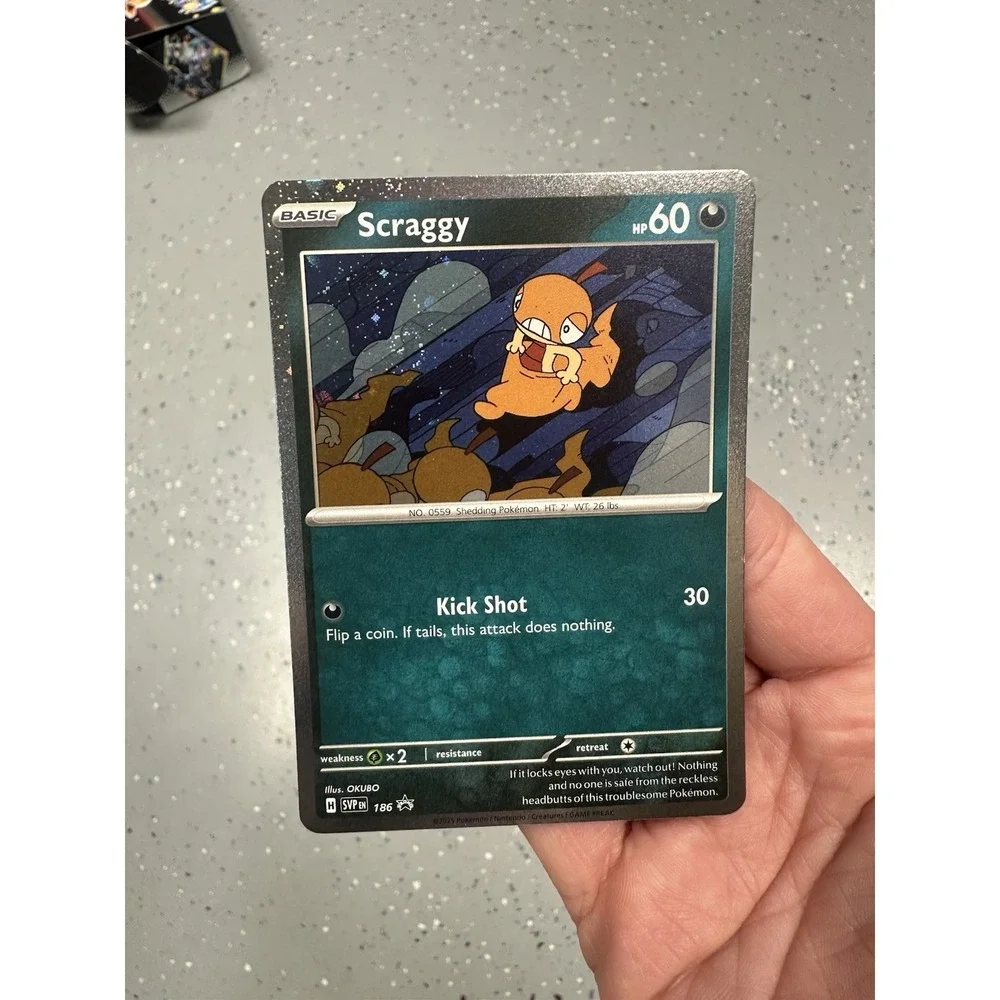 Pokémon TCG Scraggy 186 promo FART SWIRL 🌀 Black‎ Star Cosmos Holo Card NM